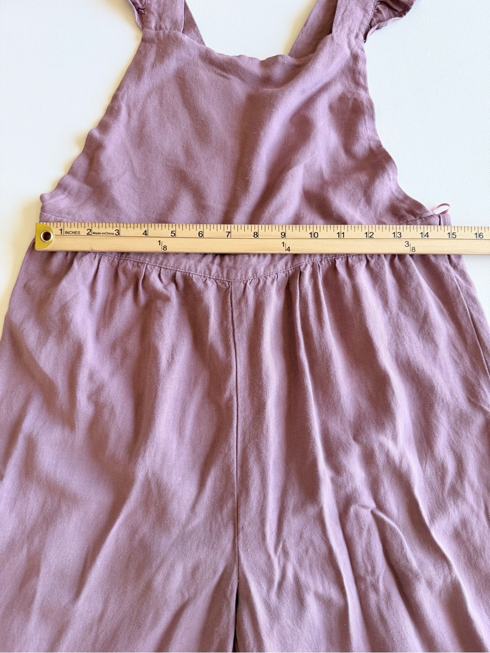 Heyson Mauve Ruffle Strap Jumpsuit Cropped Wide Leg Linen Blend M - Picture 6 of 11